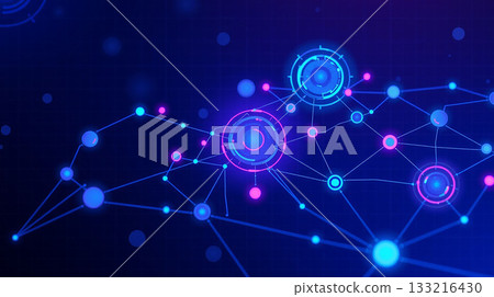 Digital technology hi-tech concept of supply chain strategy, showing interconnected nodes and data flow, with futuristic neon-lit graphics, subtle motion graphics, and a dark blue background that Digital technology hi-tech concept of supply chain strategy, showing interconnected nodes and data flow, with futuristic neon-lit graphics, subtle motion graphics, and a dark blue background that 133216430