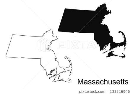 Massachusetts State Outline Black and White Maps United States 133216946