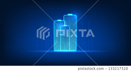 Battery Energy Cycle Technology Background, Electric Power Flow Circulation, Renewable Charge Storage System, Clean Backup Energy Concept, Futuristic Green Power Circuit Illustration 133217328
