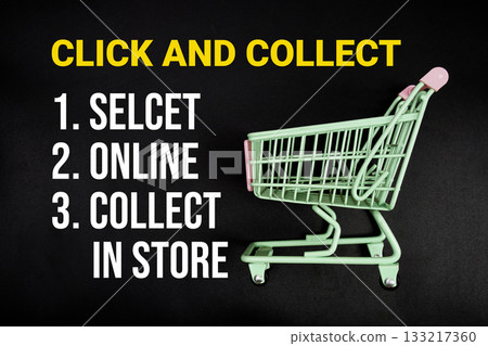 Mini Trolley Shopping Cart with message "Click and Collect" Mini Trolley Shopping Cart with message "Click and Collect" 133217360