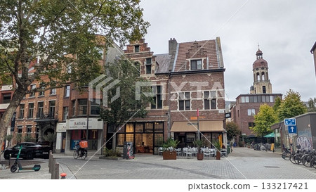 City view with open cafe and buildings in Antwerp City view with open cafe and buildings in Antwerp 133217421