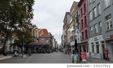 Edge of the touristic street in Antwerp 133217422