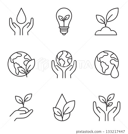 Ecology and Nature Conservation Icons Set. Environmental Protection and Sustainable Development Symbols Ecology and Nature Conservation Icons Set. Environmental Protection and Sustainable Development Symbols 133217447