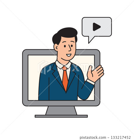 Man on Computer Screen for E-Learning, Video Tutorial or Webinar 133217452