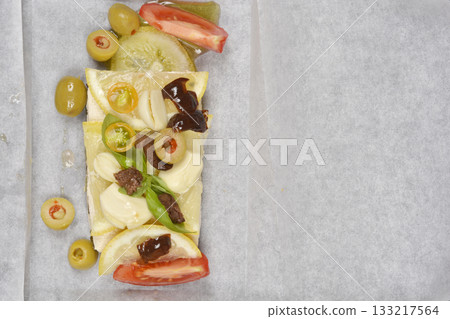 Tofu dish redy for baking 133217564