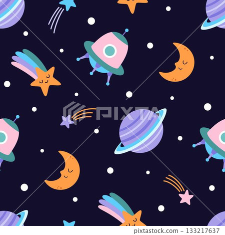 cartoon space seamless pattern, flat style 133217637
