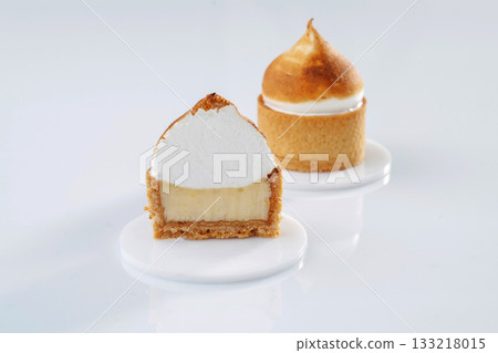 Ready to eat. Delicious cake against white background 133218015