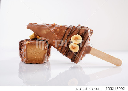 Cheesecake that looks like ice cream. Against white background 133218092