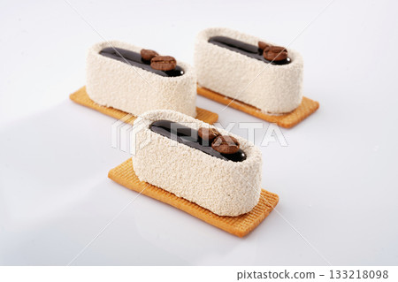 Ready to eat. Delicious cake against white background 133218098