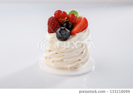 Served, ready to eat. Seasonal delicious tart against white background 133218099