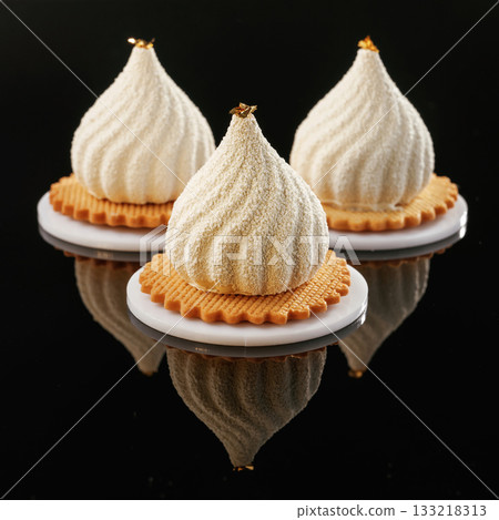 Sweet and tasty. Delicious cake against black background Sweet and tasty. Delicious cake against black background 133218313