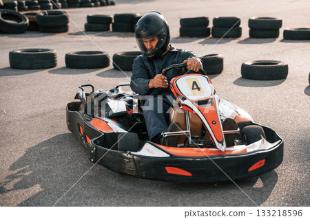 Wellness, free time. Man is outdoors, kart racing conception 133218596