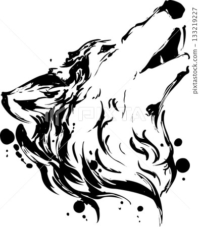 Ink painting illustration of a wolf howling Ink painting illustration of a wolf howling 133219227