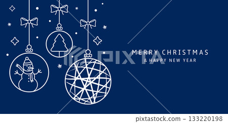 Christmas card with holidays decoration. Merry Christmas and Happy New Year background. 133220198