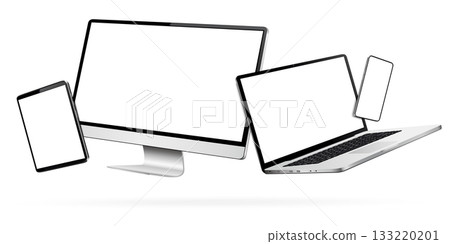 Smartphone, tablet, laptop and computer isolated with levitation effect 133220201