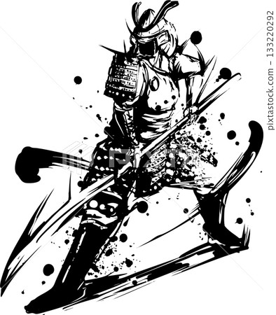 武士手持薙刀的墨水畫插圖 133220292