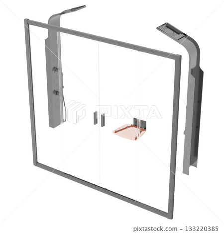 shower cabin isolated on transparent background, 3D illustration, cg render 133220385