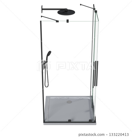 shower cabin isolated on transparent background, 3D illustration, cg render shower cabin isolated on transparent background, 3D illustration, cg render 133220413