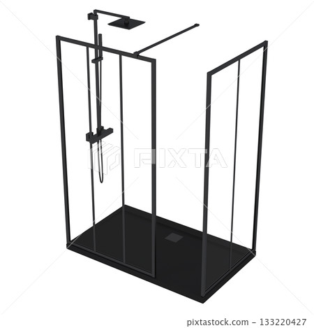 shower cabin isolated on transparent background, 3D illustration, cg render shower cabin isolated on transparent background, 3D illustration, cg render 133220427