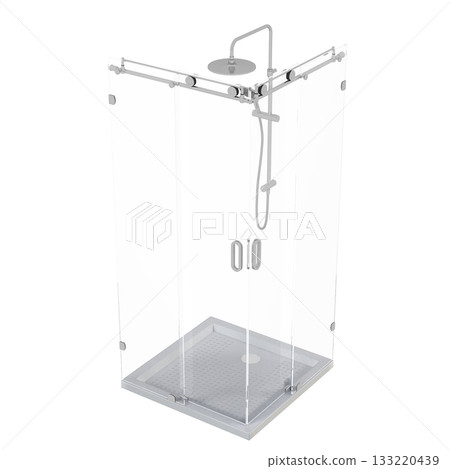 shower cabin isolated on transparent background, 3D illustration, cg render shower cabin isolated on transparent background, 3D illustration, cg render 133220439