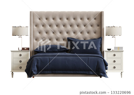 bed isolate on a transparent background, interior furniture, 3D illustration, cg render bed isolate on a transparent background, interior furniture, 3D illustration, cg render 133220696