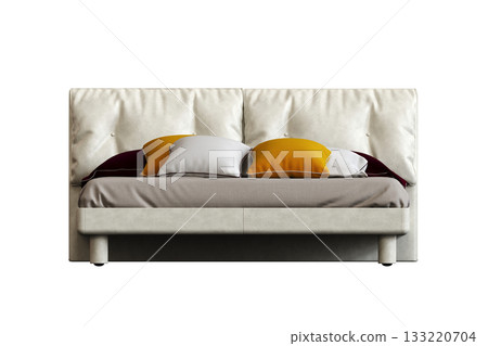 bed isolate on a transparent background, interior furniture, 3D illustration, cg render 133220704