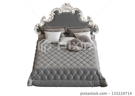bed isolate on a transparent background, interior furniture, 3D illustration, cg render 133220714