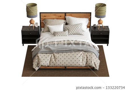 bed isolate on a transparent background, interior furniture, 3D illustration, cg render bed isolate on a transparent background, interior furniture, 3D illustration, cg render 133220734