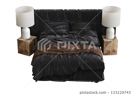 bed isolate on a transparent background, interior furniture, 3D illustration, cg render 133220743