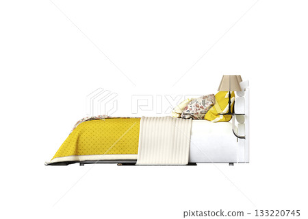 bed isolate on a transparent background, interior furniture, 3D illustration, cg render 133220745