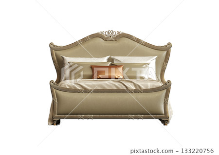 bed isolate on a transparent background, interior furniture, 3D illustration, cg render 133220756