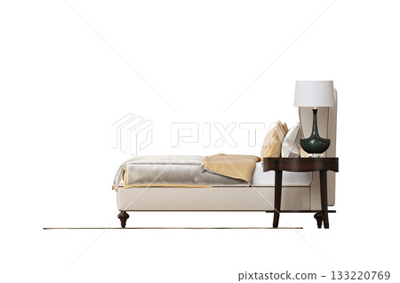 bed isolate on a transparent background, interior furniture, 3D illustration, cg render 133220769