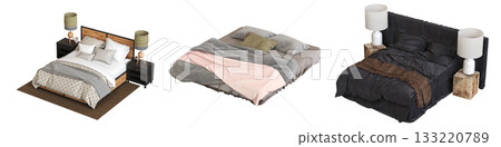 bed isolate on a transparent background, interior furniture, 3D illustration, cg render bed isolate on a transparent background, interior furniture, 3D illustration, cg render 133220789