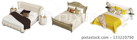 bed isolate on a transparent background, interior furniture, 3D illustration, cg render bed isolate on a transparent background, interior furniture, 3D illustration, cg render 133220790