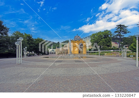 Yellow spa hall and fountain in Marianske Lazne Czech Republic 133220847