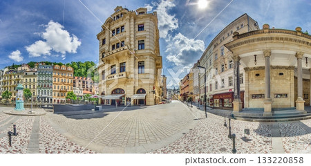 City square panorama with historic buildings in Karlovy Vary City square panorama with historic buildings in Karlovy Vary 133220858