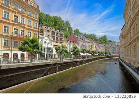 Riverside buildings along the Tepla river in Karlovy Vary Czech Republic Riverside buildings along the Tepla river in Karlovy Vary Czech Republic 133220859