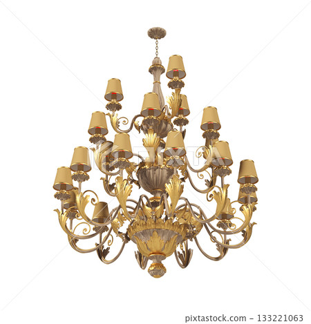 chandelier on the ceiling isolated on transparent background, hanging lamp, pendant light, 3D illustration, cg render chandelier on the ceiling isolated on transparent background, hanging lamp, pendant light, 3D illustration, cg render 133221063