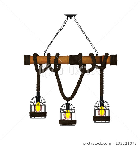 chandelier on the ceiling isolated on transparent background, hanging lamp, pendant light, 3D illustration, cg render 133221073