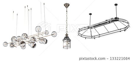 chandelier on the ceiling isolated on transparent background, hanging lamp, pendant light, 3D illustration, cg render chandelier on the ceiling isolated on transparent background, hanging lamp, pendant light, 3D illustration, cg render 133221084
