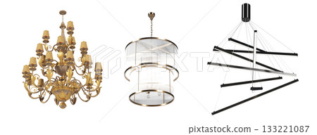 chandelier on the ceiling isolated on transparent background, hanging lamp, pendant light, 3D illustration, cg render chandelier on the ceiling isolated on transparent background, hanging lamp, pendant light, 3D illustration, cg render 133221087