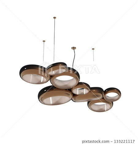 chandelier on the ceiling isolated on transparent background, hanging lamp, pendant light, 3D illustration, cg render 133221117