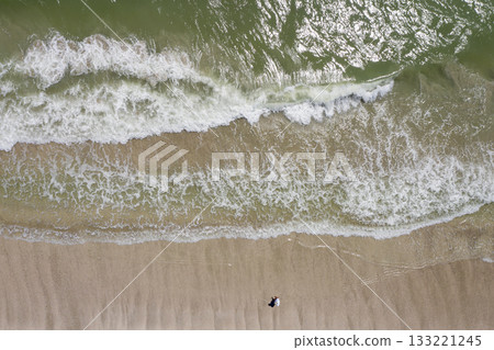 sandy beach on the seashore, view from above 133221245
