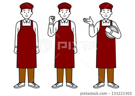 Cafe male clerk full body pose set Cafe male clerk full body pose set 133221303