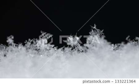 winter card, photo real snowflakes on snow winter card, photo real snowflakes on snow 133221364