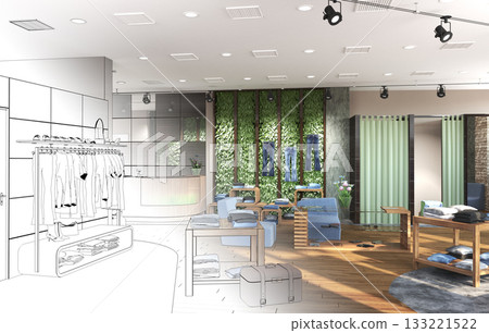 clothing store, interior visualization, 3D illustration 133221522