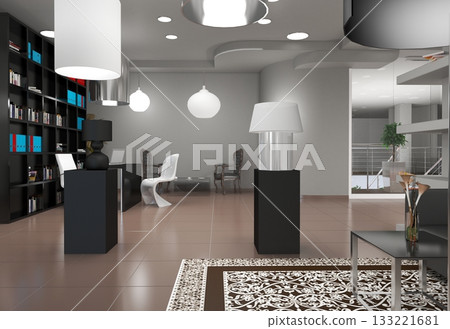 commercial premises, shop, interior visualization, 3D illustration 133221681