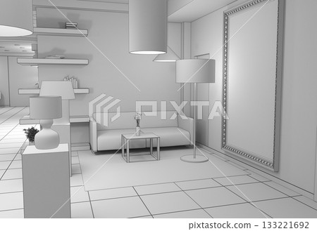 commercial premises, shop, interior visualization, 3D illustration 133221692