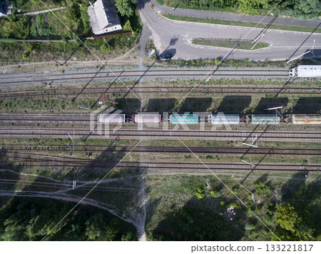 railway, trains with wagons, view from above 133221817