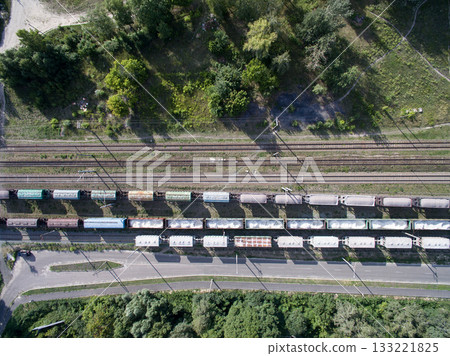 railway, trains with wagons, view from above 133221825